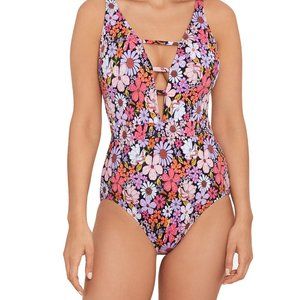 NEW Time and Tru Womens V Strappy Front One Piece Swimsuit L Size Large NWT
